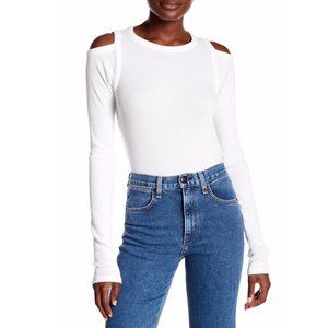 RAG & BONE JEAN WHITE COLD SHOULDER LONG SLEEVE ROSALIND RIBBED TOP